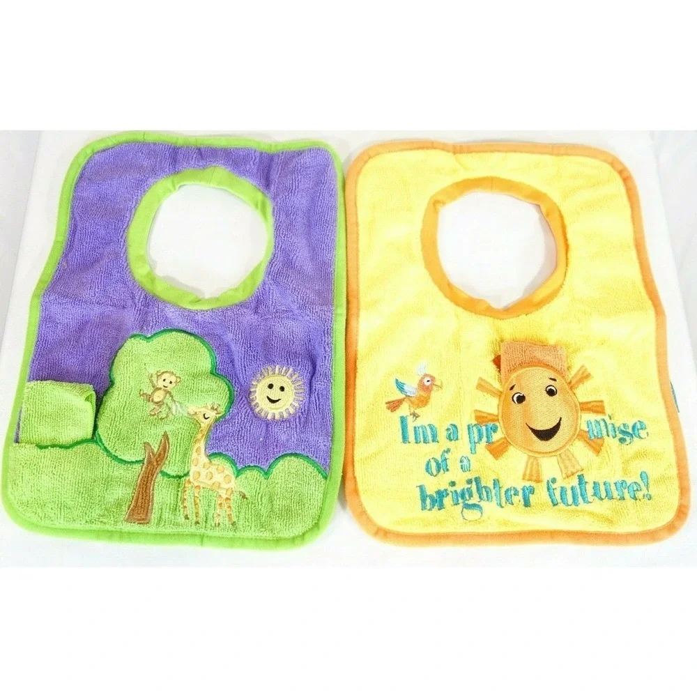 New Norwex Baby Bib Yellow Sunshine & Purple Tree +Washcloth Set of 2 Microfiber
